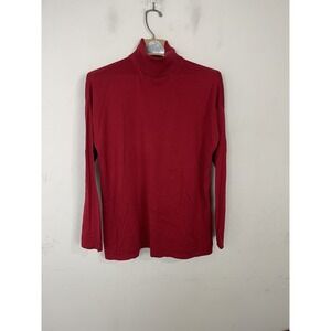 J Jill Womens Turtleneck Sweater Medium Red Silk Cotton Holiday Christmas